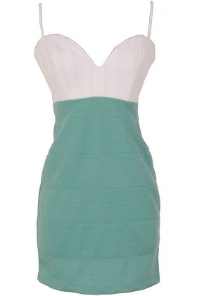 Sage and White Textured Colorblock Dress by Ark and Co